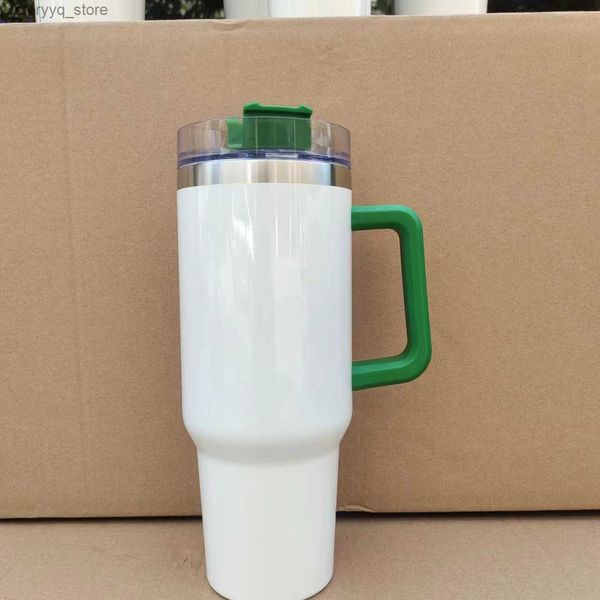 Nouveau gobelet en acier inoxydable de sublimation de 40 oz avec poignée colorée couvercle paille grande capacité tasse de bière bouteille d'eau tasse de camping en plein air gobelets isolés sous vide