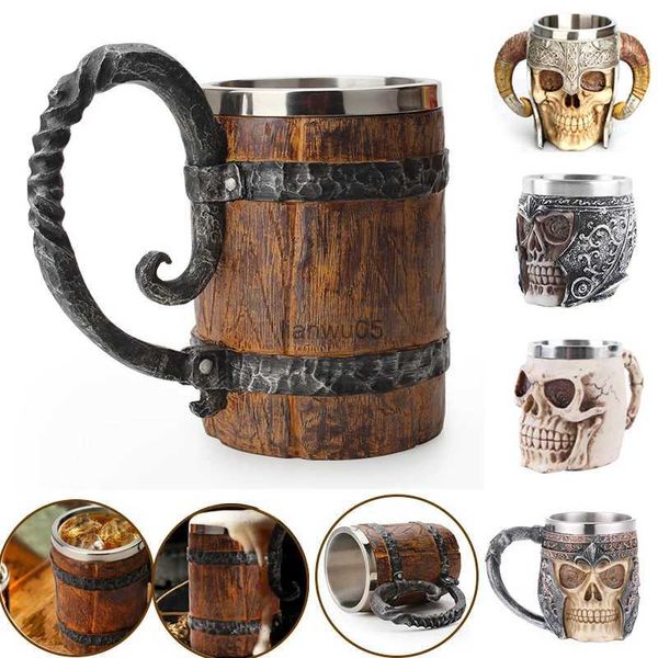 tasses Nouveau 500ml Viking bois style bière tasse Double paroi isolé bière tasse vin gobelet thé lait café tasse décorations de noël 2022L2402