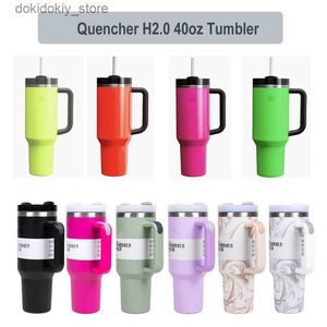 Tasses nouvelles Briht Color 40oz Quencher H2.0 Tobusqueur en acier inoxydable Voyage isolé MU avec poignée Couvercle Paille