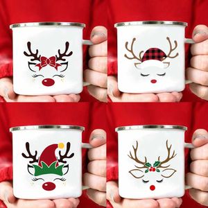 Mokken Nieuwe kerstcartoon Deer Drink Cup Email Handschepen Koffie Melkbekers Home Kitchen Party Drinkware Creatieve vakantiegeschenken Y2210