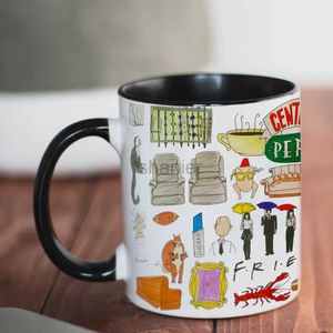 Mokken nieuwe vrienden tv -show koffie mugs 11oz zwart roze keramische theemok beste vrienden cadeau melkbeker kerstcadeau mug 240417