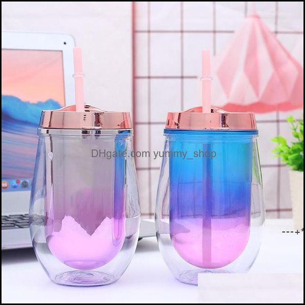 Tazas New12Oz 350Ml Copas de vino de plástico Vidrio sin tallo con Sts Doublelayer U Egg Shell Cup Swig Cute Sea Ship Drop Delivery Home Ga Ot2Oq