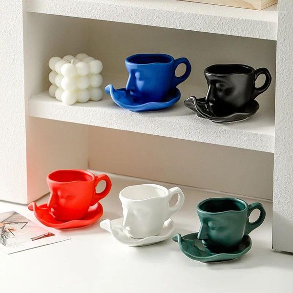 Tazas Taza de café de arte abstracto nórdico, taza de cerámica Espresso italiana para parejas, regalo de boda para el día de San Valentín, decoración del hogar