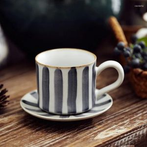 Mokken Noordse kunst Retro keramische streep koffie mok cupset set American Afternoon Tea Mini 180 ml espresso eenvoudig thuispaar