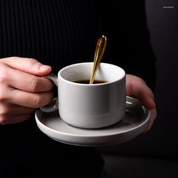 Tassen Nordic Kaffeetasse Set Home Grau mit goldenem Rand Keramik Untertasse und Löffel 3-teilig exquisiter Nachmittagstee