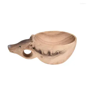 Mokken Noordse creatieve draagbare kuksa rubber houten water beker hand gesneden dierhoofd sap melkthee koffie drinken