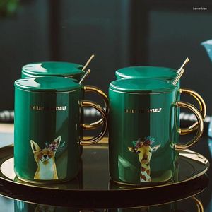 Tazas Nordic Gold Many Animal With Lid Spoon Simple Creative Retro Ceramic Cup La tendencia de la tendencia de café Glaze Taza