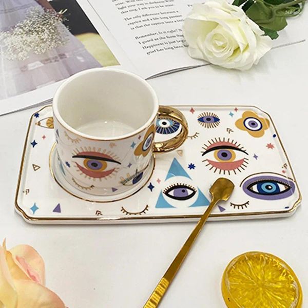 Tazas Nordic Ins Forma de ojo Taza de café de cerámica Adornos Hogar Sala de estar Cocina Té de la tarde Juego de platos Artesanía