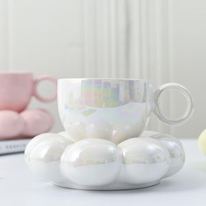 Tasses nordique Ins vent soleil fleur tasse à café en céramique Macaron couleur petit frais après-midi thé et soucoupe lait tasse cadeau