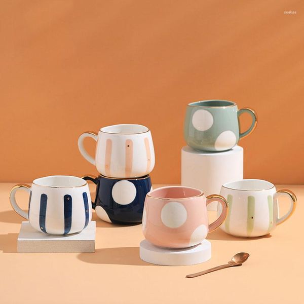 Tasses en céramique géométrique peintes à la main de luxe nordique avec jante en or grandes tasses à café de thé au lait gras Couple Unique vaisselle à la maison