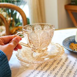 Tazas de café con diseño nórdico en relieve, taza de desayuno para el hogar, té de cristal transparente exquisito con platillo, mesa de comedor, herramienta de cocina
