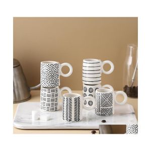 Tazas Nordic Pequeño diseño geométrico Tazas de espresso Cerámica Pintura a mano Café Latte Taza Taza Mesa Drinkware Microondas Lavavajillas Saf Dhyb7