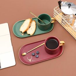 Tazas Taza de café de cerámica de estilo nórdico con bandeja para cucharas para ensalada, merienda, desayuno creativo, Taza de leche, vajilla para cena en casa