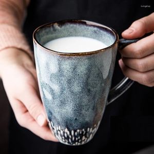Tasses Nordic Style Retro Ceramics Mug à grande capacité Café avec cuillère à thé Milk Milk Casse Creative Anniversary Gift