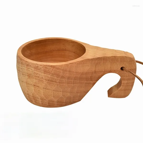 Tazas de madera de goma de estilo nórdico con mango de café taza de café anti-escaladera pareja de cocina