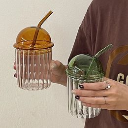 Tasses en verre transparent nordique avec couvercle paille gobelet tasse cuisine lait fête mariage Champagne Dessert boire 231204