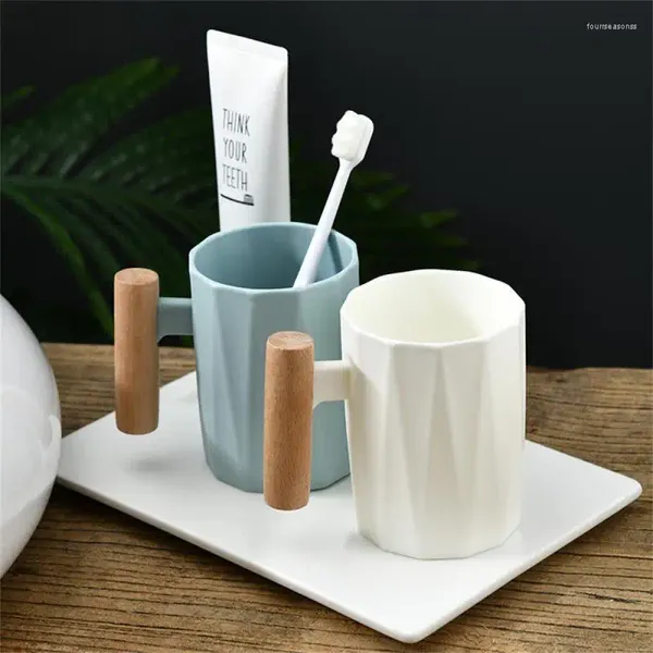 Tazas con mango de madera nórdico, taza de porcelana de cerámica, tazas de café, taza de té de agua literaria, vajilla de leche, utensilios de café