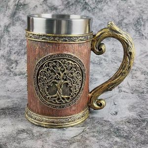 Tasses nordique arbre de vie Viking tasse résine et acier inoxydable bière tasse celtique Halloween cadeau 600ml