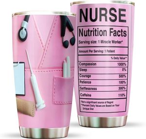 Tazas Enfermera Información nutricional Vaso de acero inoxidable con tapa Regalo para enfermera - Taza de café de trabajo uniforme - Regalos de enfermera 20 oz 231007