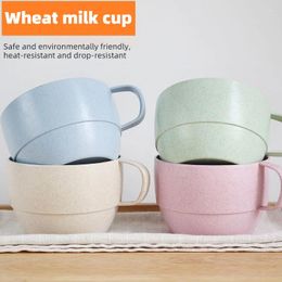 Mugs obelix 4pcs sain blé paille de paille de lait de café tasse de lavage de bouche respectueuse de l'environnement avec cuillère (300 ml)