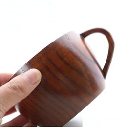 Tazas Oficina Gran capacidad Té Retro Taza de café de madera Tazas Primitivo Hecho a mano Inicio Taza de agua de madera natural con mango Entrega de gota Dh7In