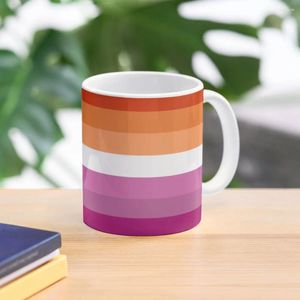 Tasses Orange - Lignes Magenta // Drapeau de la fierté lesbienne Butch Femme Tasse à café Tasses en verre Grandes