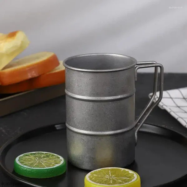 Tasses d'eau en acier inoxydable pour l'extérieur, capacité de 370mL, bière, tasses à thé rétro, faire vieux, bouche large, Camping, voyage autonome