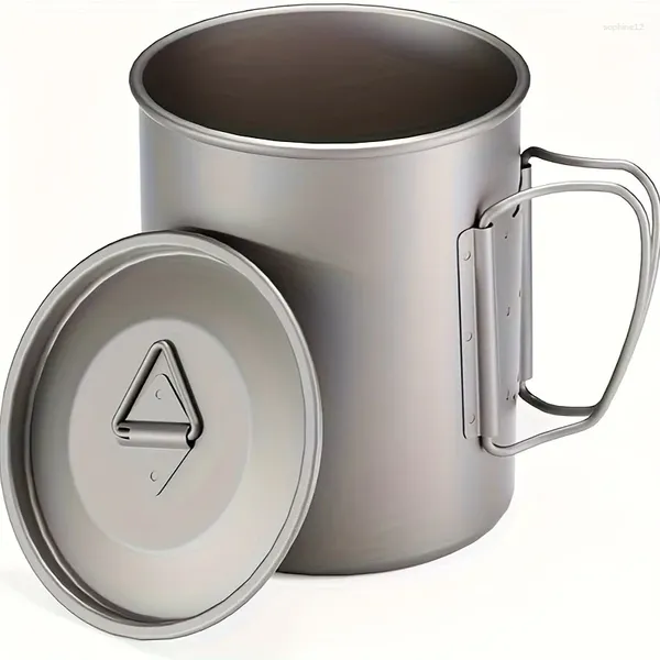 Tazas taza de campamento de titanio al aire libre con mango plegable de café tapa