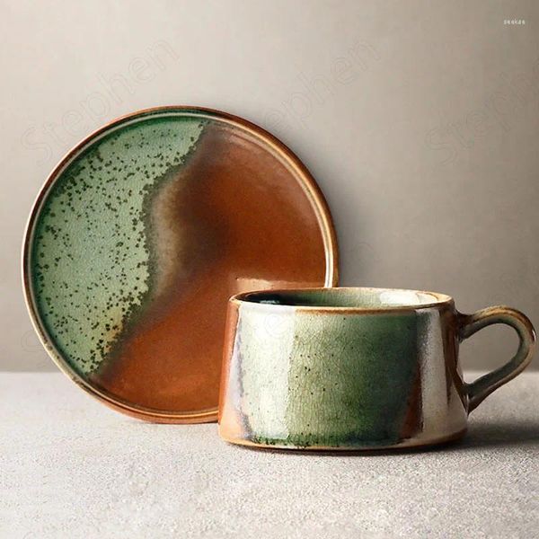 Tasses peintes four changement tasse à café en céramique japonais moderne couleur glaçure tasses à lait avec plat bureau à domicile bureau eau Drinkware