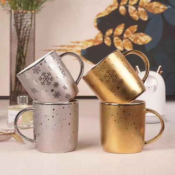 Tazas Pintura Oro Plata Taza de cerámica Café Taza de té Drinkware Novedad Regalo de Navidad Jugo de leche