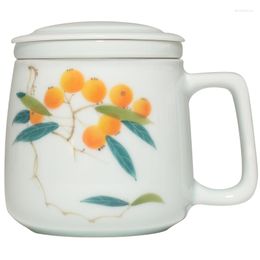 Tasses faites Attention à Jingdezhen, ensemble de brassage de thé de bureau Loquat peint à la main, tasse bleue brumeuse, tasses Anti-brûlure en céramique