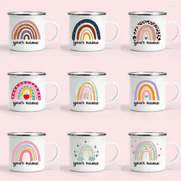 Tasses Tasse arc-en-ciel personnalisée enfants noël/année cadeau de fête des enfants tasse en émail de feu de camp tasses personnalisées