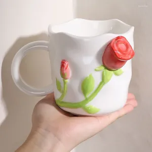 Tasses Tasse à café en céramique personnalisée avec motif de rose 3D tasse à thé exquise surprise d'anniversaire de noël pour les femmes maison Drinkware