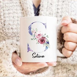 Tasses tasses à café floral personnalisé avec nom créatif tambour au thé d'eau millier anniversaire de la fête des mères surprise cadeau h240522