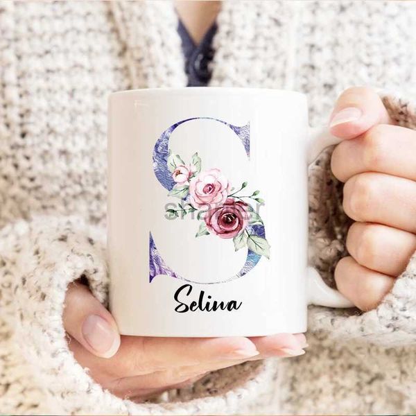 Tazas Taza de café floral personalizada con nombre Tazas creativas de vaso para tazas para té de agua Cumpleaños Día de las madres Regalo sorprendido 240417