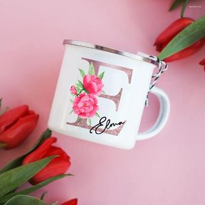 Mokken Gepersonaliseerde Bloemenprint Koffiekopjes Aangepaste Naam Emaille Bruiloft Decoratie Bruid Valentijnsdag Jaar Kerstcadeaus