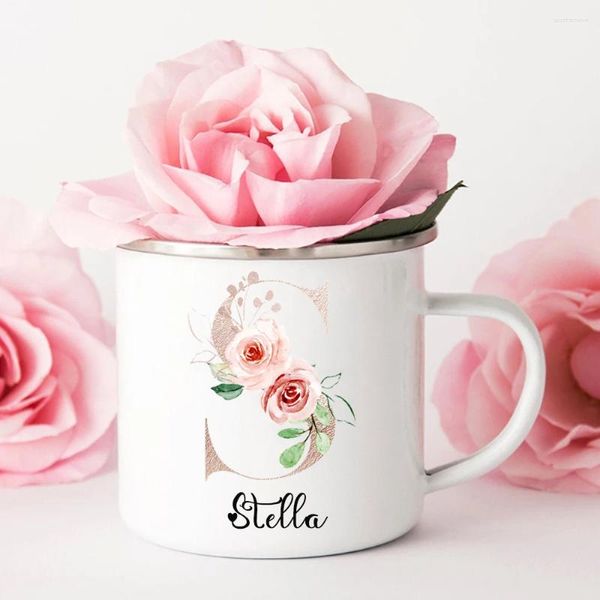 Tazas Flor personalizada Impreso Café Nombre personalizado Taza de bebida Propuesta Navidad Decoración familiar Año Regalo del día de San Valentín