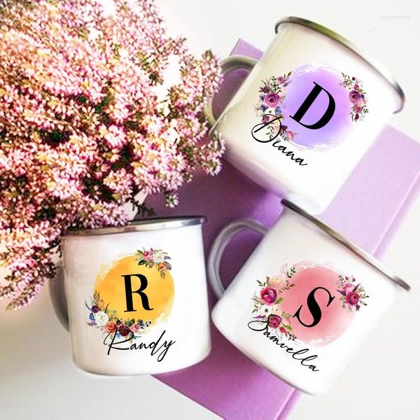 Tasses fleurs personnalisées avec nom impression initiale tasse tasse à café personnalisée tasses en plein air anniversaire Couple fiançailles cadeaux de mariage tasses