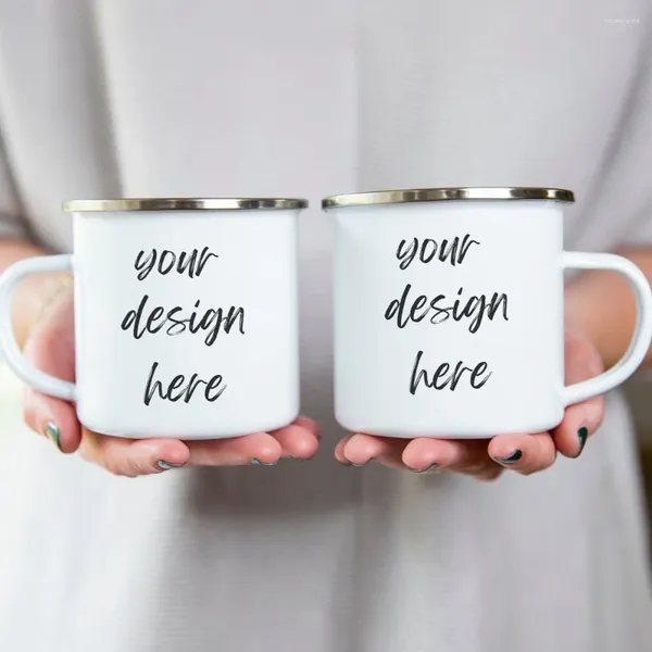 Tazas de regalo personalizadas con palabras personalizadas, tazas de café esmaltadas de viaje divertidas, taza Kawaii nórdica creativa y bonita para té y otoño