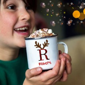 Tasses Tasse Personnalisée Initiale Personnalisée avec Nom Tasse À Café Fête De Noël Boisson Tasses À Jus De Cacao Poignée Émail Cadeau pour Enfants 221122