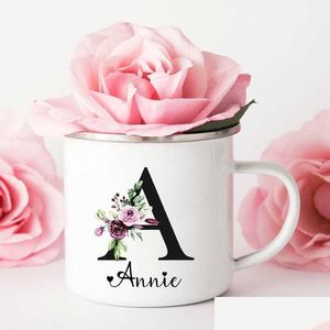 Mokken gepersonaliseerde mok bloemen initiële naam cup aangepaste naamsbouw coffee chocolade bruid bruidsmeisje moeders dag cadeau voor haar drop leveren dhtct