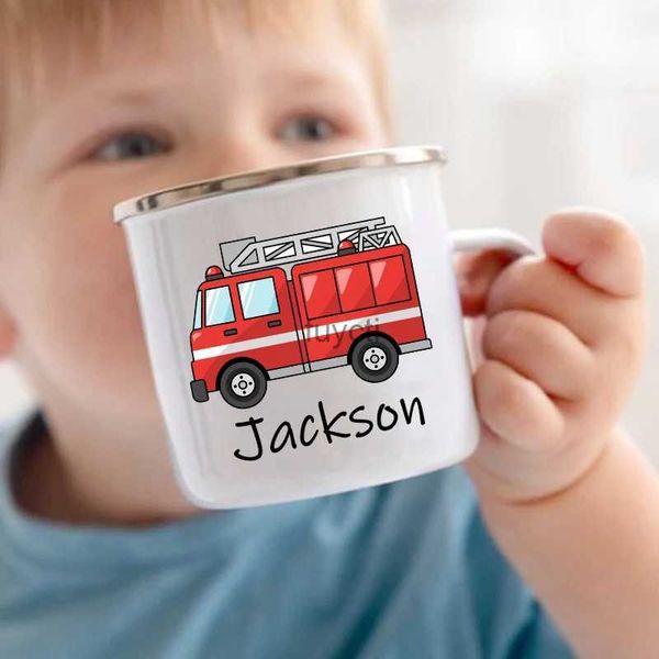 Tasses Tasse personnalisée pour enfants chocolat chaud voiture personnalisée avec nom tasse pour garçons enfants poignée tasses cadeaux de fête d'anniversaire cadeau pour enfants YQ240109