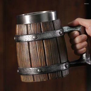 Tasses personnalisées en bois baril bière tasse allemande grande capacité tasse imitation bois en acier inoxydable café bar projet