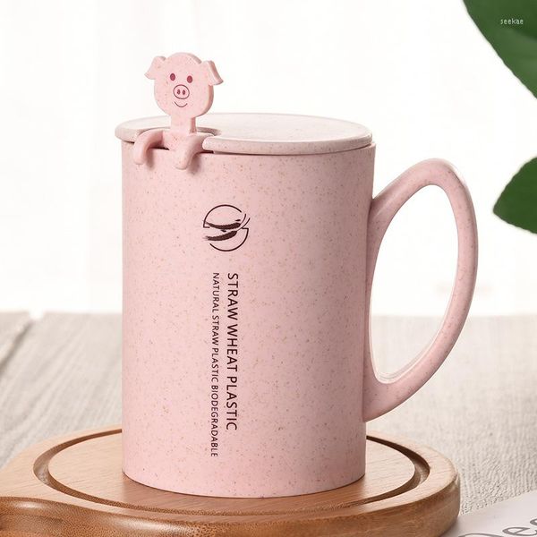 Tasses Piggy Mug Paille Fibre De Verre Poignée Avec Couvercle Large Bouche Tasse Cadeau Créatif Personnalisation De L'eau
