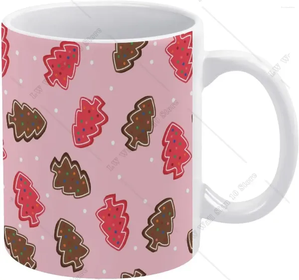 Tazas Taza de pan de jengibre de árbol de Navidad rosa Taza de beber de cerámica de café con mango 11 oz para regalo de oficina en casa