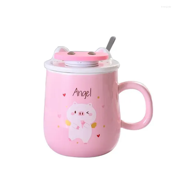 Tazas Pink Piggy Taza de café de cerámica 400 ml Té lindo con tapa a juego Soporte para teléfono Soporte para beber Taza Gran regalo de cumpleaños