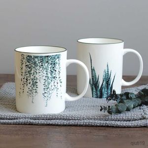 Mokken Plant Bedrukte Koffiemok Eucalyptus Cactus Aquarel Keramiek van Bone China Thee Melk Muesli Cups Modern Art Dinnerware Gift R230713