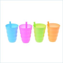 Mokken Plastic St Cup Kids Colorf Mok met ingebouwd in zomersap Water Candy Color Cups Drop Delivery Home Garden Keuken Eet Bar Dr Dhaxd