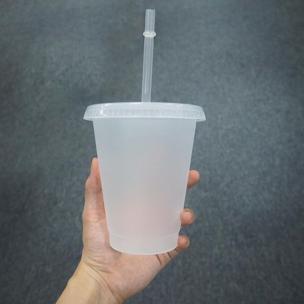 Tasses en plastique paille tasse Transparent paillettes café jus tasse à boire Portable fond extérieur 700 ml eau accessoires