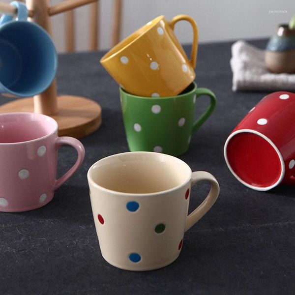 Tazas Polka Polka Ceramic Taza Desayuno Desayuno Méker Café Café Manejo de té Copa A Alcera Temperatura Resistente Amantes de bebidas Regalo